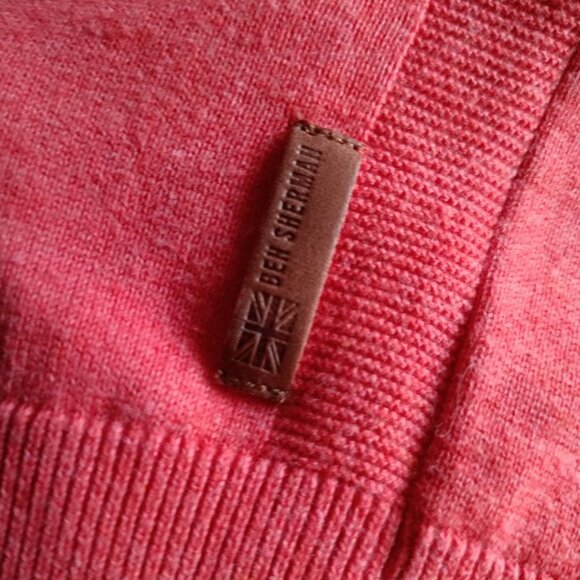 XXL🍂 BEN SHERMAN Men's Casual Orange V Neck Cotton Sweater Pullover - Picture 6 of 9